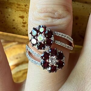 Anthill Garnet Sterling Silver Flower Ring Size 6